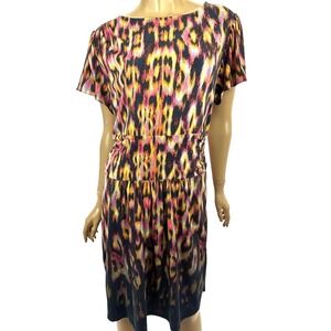 Antonio Melani Dress Sz L Multi-Color Short Sleeve Gathered Skirt Polyester/Span